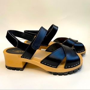 Swedish Hasbeens - Black leather clog sandal - Size 36 (6)